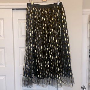 SHEIN Curve black midi skirt w/ sheer gold feather overlay, size 3XL never worn